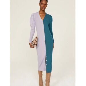 Busayo Collective Dress Womens Medium Teal Purple Wool Ribbed Knit